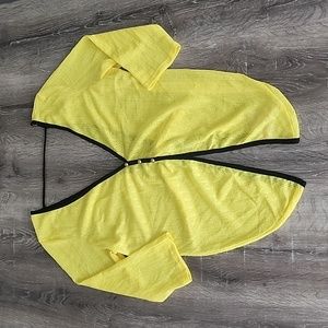 HUSH Split Open Back Stretch Knit 3/4 Sleeve Top Yellow with Black Piping 2XL